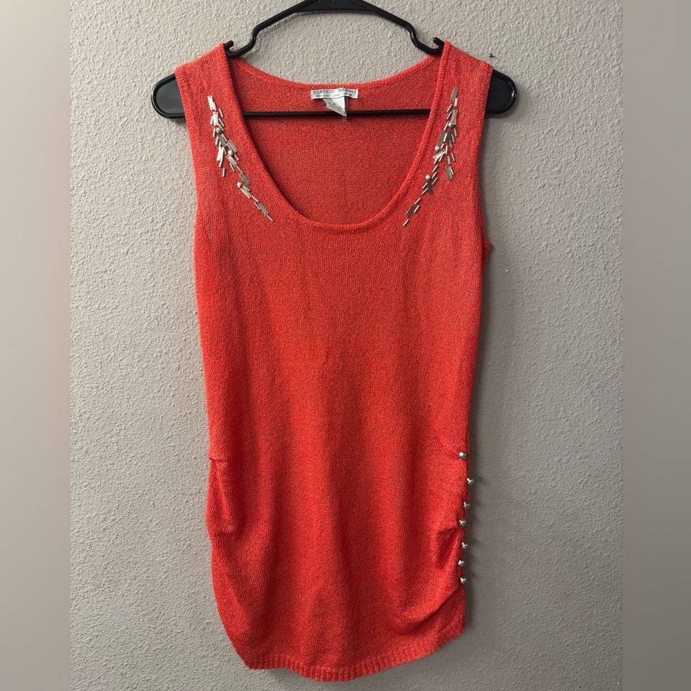 Alberto Makali Embellished Red Sleeveless Top - Size Small